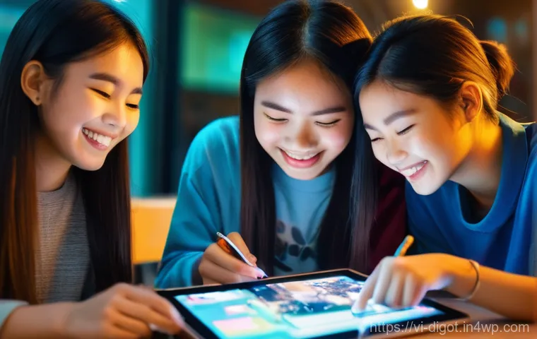 청소년을 위한 디지털 현명함 교육법 - **Vibrant Digital Exploration of Vietnamese Youth:**
    "A group of diverse Vietnamese teenagers, a...