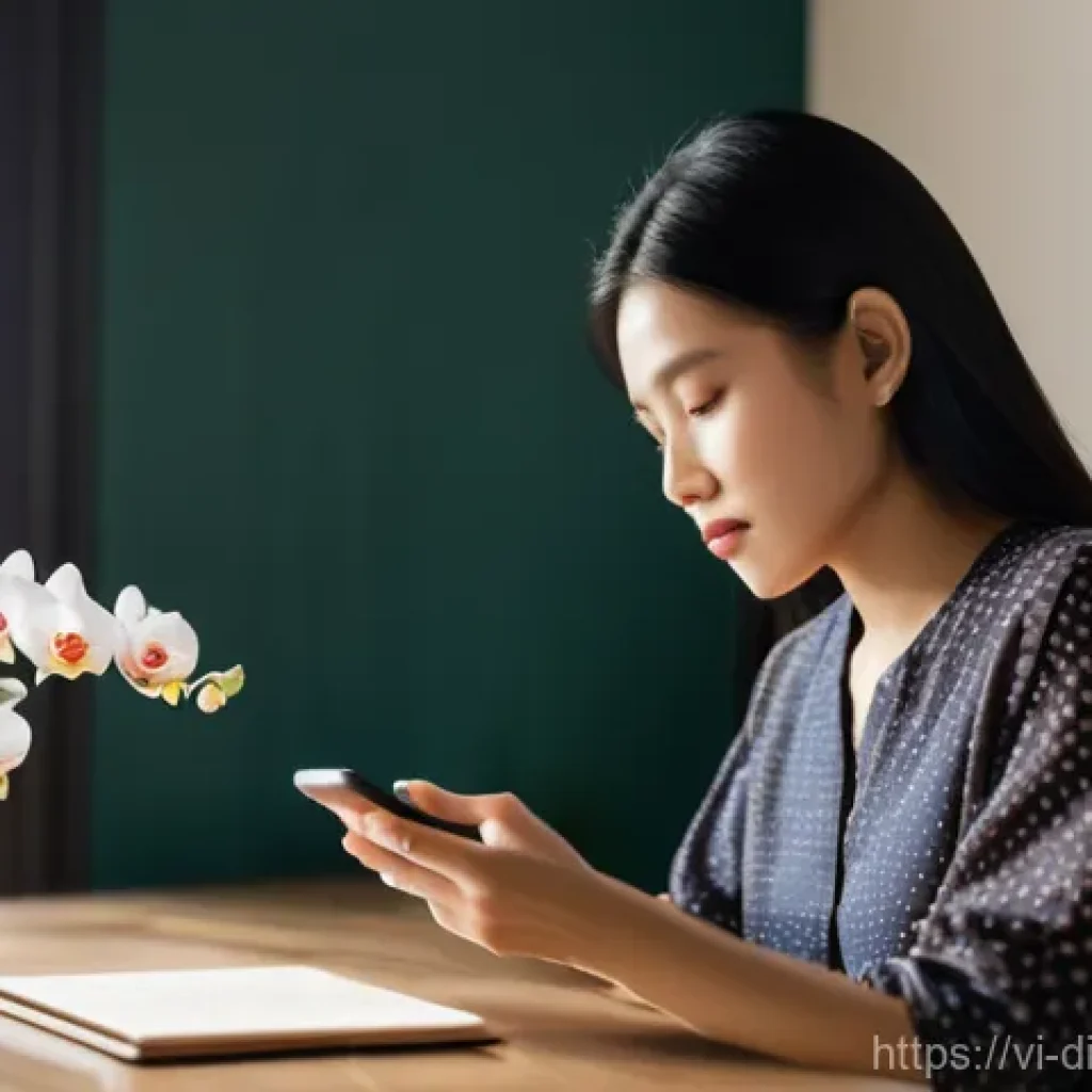 디지털 시대의 직업 윤리와 책임 - **Prompt:** A young Vietnamese woman in her late 20s is sitting comfortably at a modern wooden desk ...