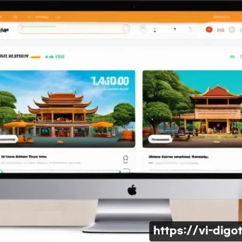 Home 29 디지털 플랫폼의 경쟁력 분석 - A vibrant digital marketplace interface inspired by Vietnamese e-commerce platforms like Tiki and Sh...