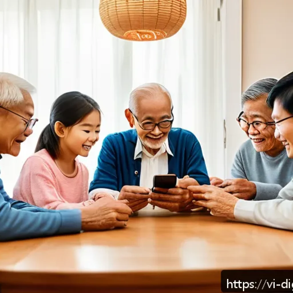 디지털 사회에서의 세대 간 갈등 해결 - A warm, detailed scene in a Vietnamese multigenerational family home showing three generations—Baby ...